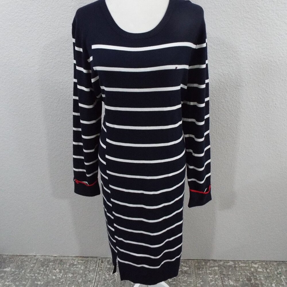 Tommy Hilfiger NWT Navy & White Striped Stretch Nautical Midi Bodycon Dress XXL